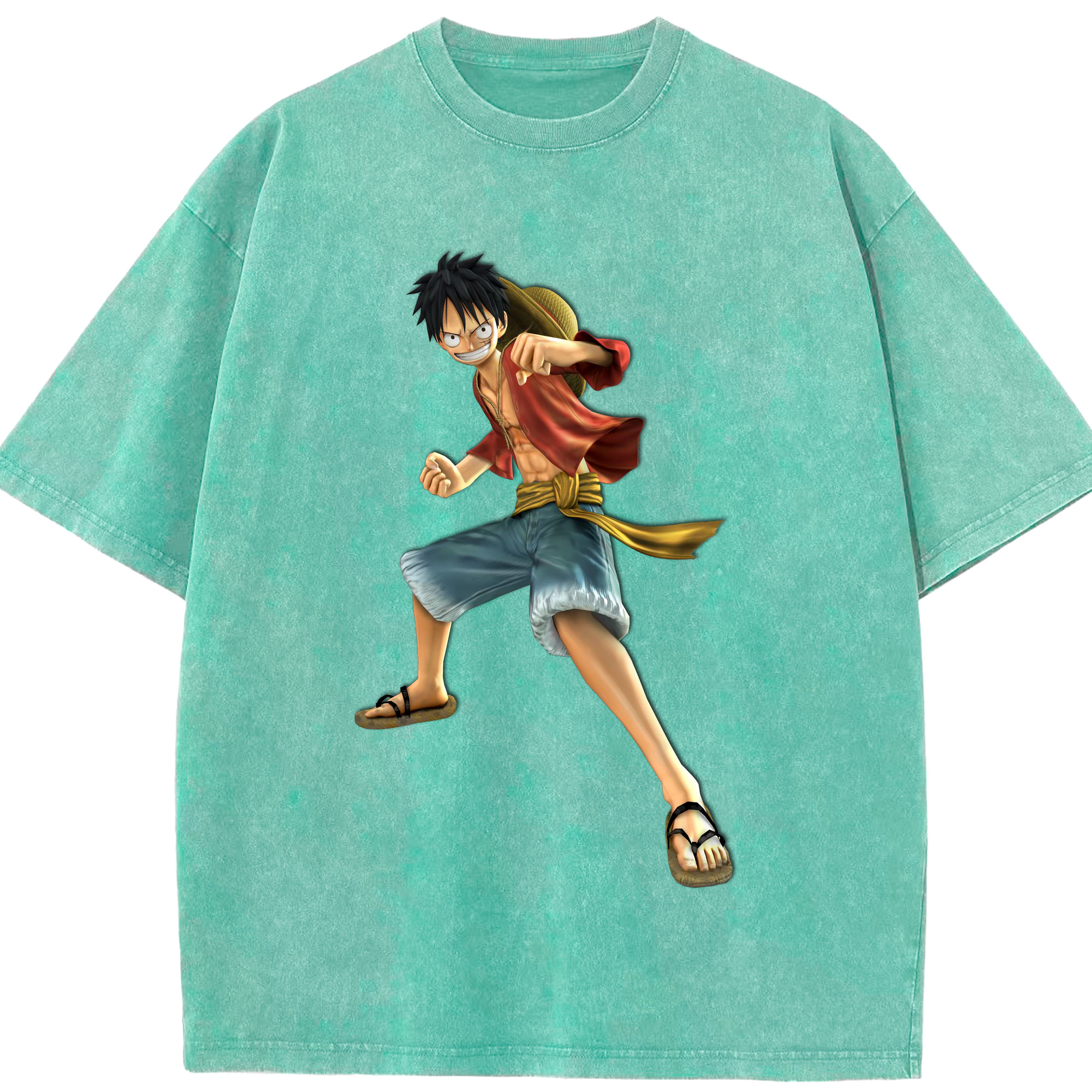 ワンピース モンキー・D・ルフィ ONE PIECE Monkey D. Luffy 綿100% ヴィンテージ風 半袖Tシャツ（フロントプリント）